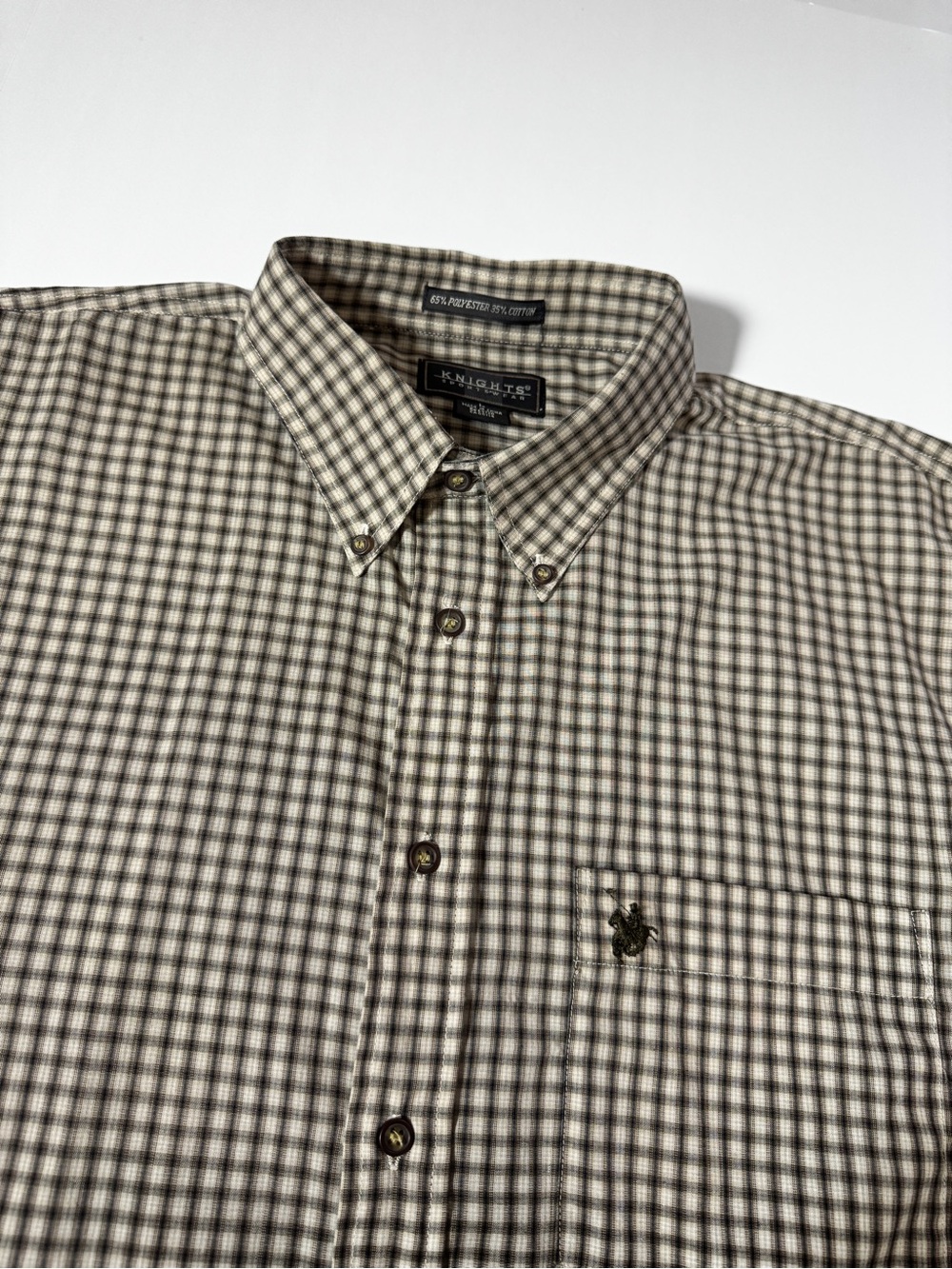 Knights Sportswear Men's Large Brown Beige Plaid Long Sleeve Button Down Shirt
